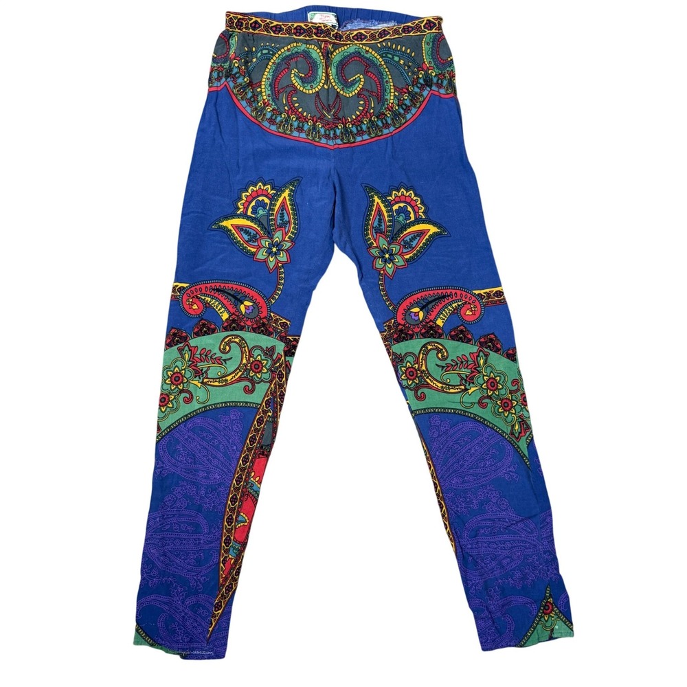Flying‎ Tomato Blue Paisley Boho Rayon Elastic Waist Slim Tapered Pants IP4743 S